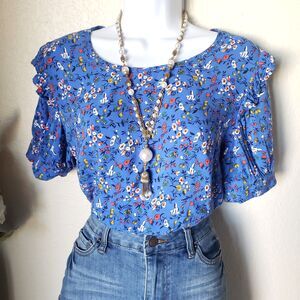 Blue Floral Embroidered Blouse